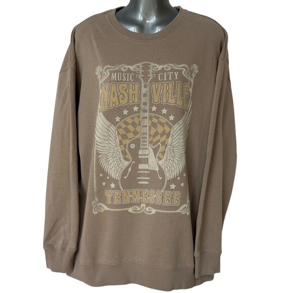 Lotus Fashion Sweatshirt Taupe Tan Nashville Crewneck Pullover Women's Size XL - Picture 1 of 8